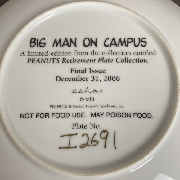 Peanuts Magical Moments Danbury Mint Big Man On Campus Plate 8" Retired 2006 - Picture 4 of 7